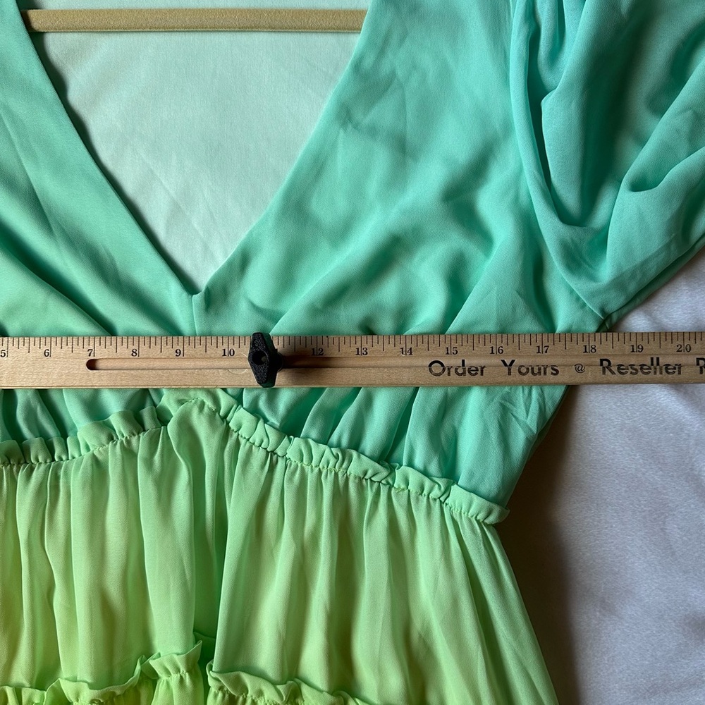 Champagne & Strawberry Rainbow Ombre Long Sleeve Tiered High Low Dress L boho - Picture 6 of 9